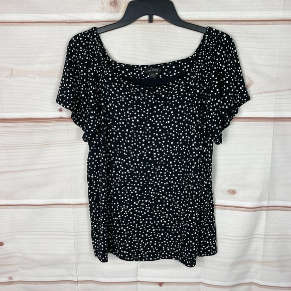 J. Jill Tops - J. Jill Top Womens M Black Blouse Wearever Print Flutter Sleeve Square Neck Knit